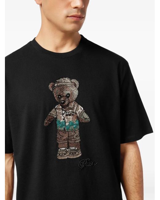 Philipp Plein Black Teddy Bear Crystal-Embellished T-Shirt for men