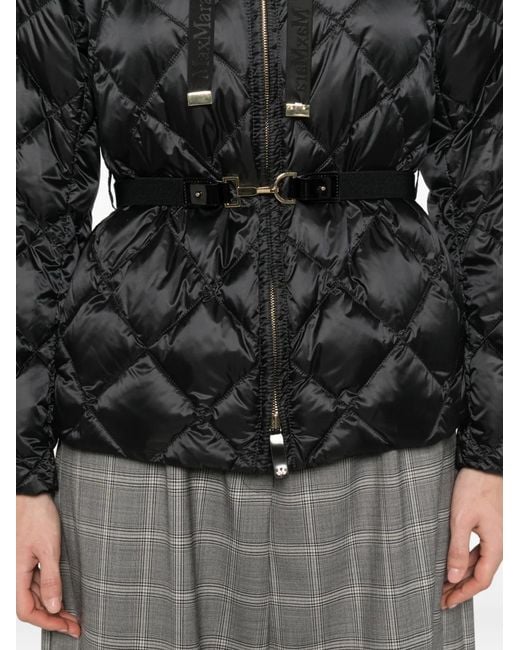 Max Mara Black Mtcsoftb Quilted Belted Jacket
