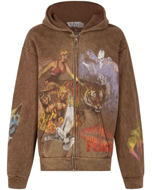 Travis Scott Brown Utopia "circus Maximus Tour 2023" Zip-up Hoodie