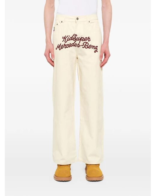 Kidsuper White X Mercedes-Benz Embroidered Straight-Leg Trousers for men