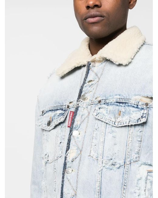 DSquared² Blue Distressed Denim Jacket for men