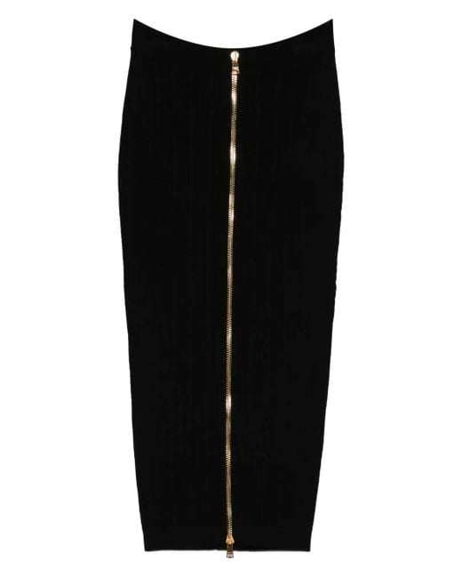 Falda midi de punto de ochos con botón Balmain de color Black