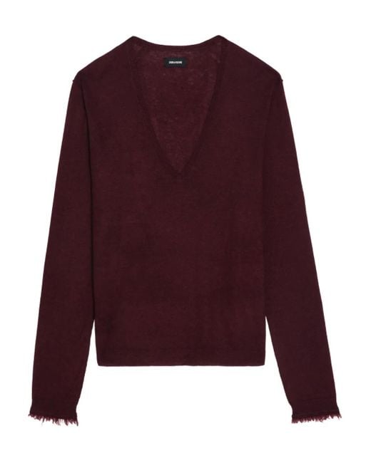 Zadig & Voltaire Rivy ロングスリーブ Vネックセーター Red