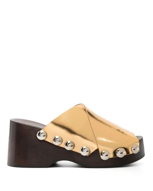 Ganni Yellow Stud-Detail Wedge Clogs