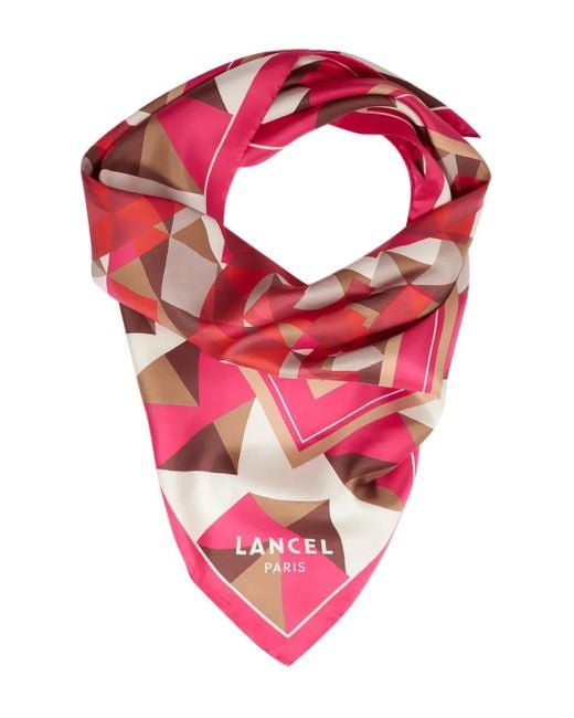 Lancel Red Labyrinth Silk Scarf