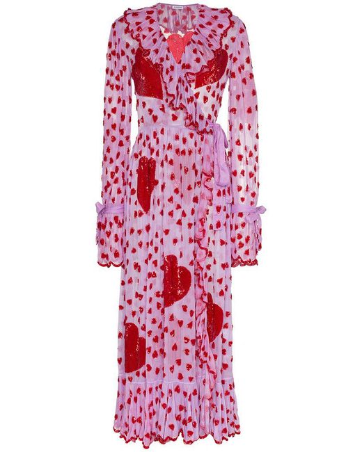 Ashish Pink Sequin Heart Embellished Maxi Wrap Dress