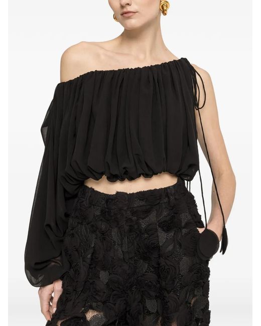 Nissa Black Asymmetrical Chiffon Top