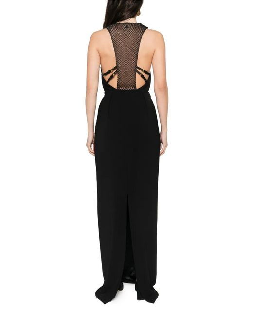 Elisabetta Franchi Black Crystal-Embellished Open-Back Maxi Dress