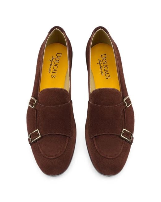 Doucal's Brown Double-Buckle Suede Loafers