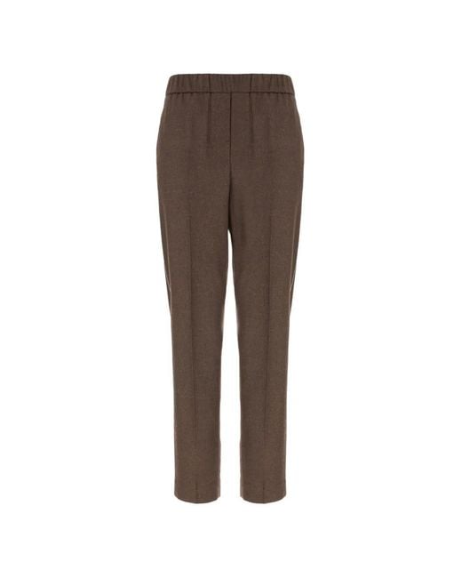 Peserico Brown Bead-Embellished Elasticated Trousers