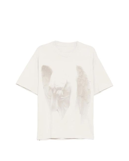 WARMAN White Cotton Printed T-Shirt for men