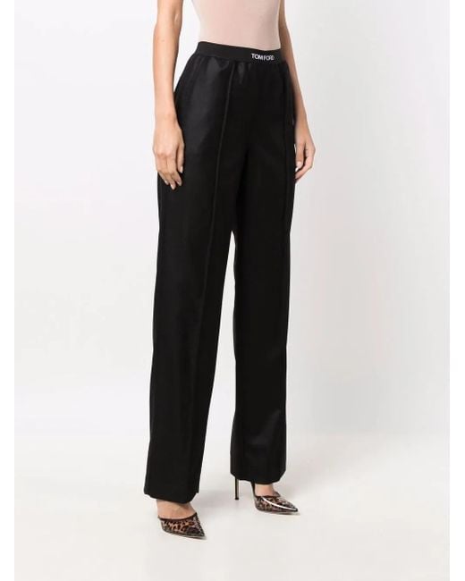 Tom Ford Black Logo-waistband Straight Trousers