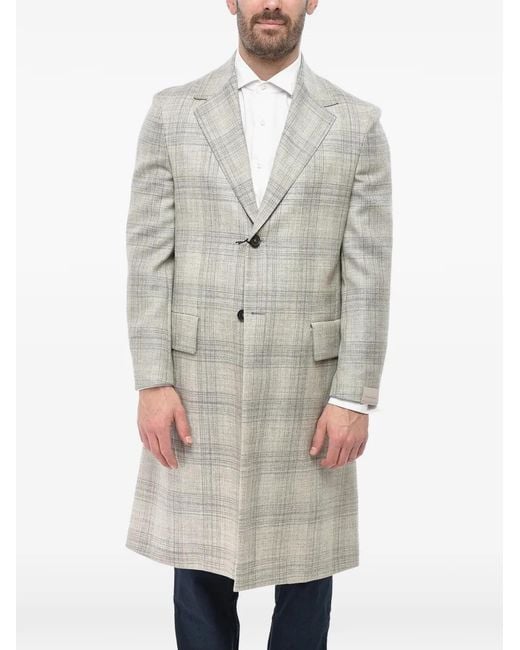 Corneliani Gray Circle District Check Coat for men
