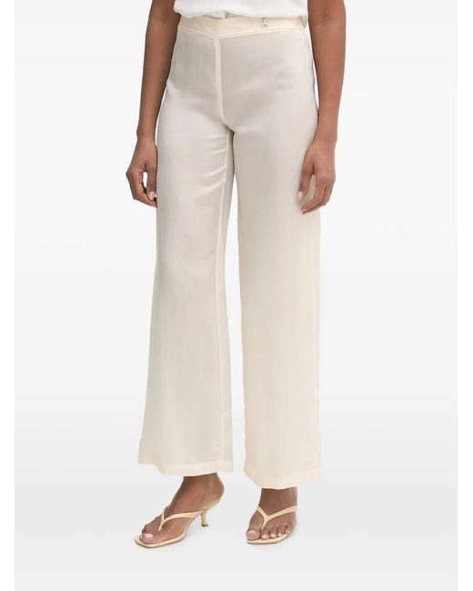 Patrizia Pepe Natural Logo-Plaque Wide-Leg Trousers