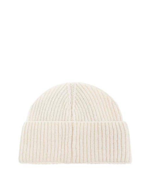 Moncler Natural Ribbed Logo-Patch Beanie