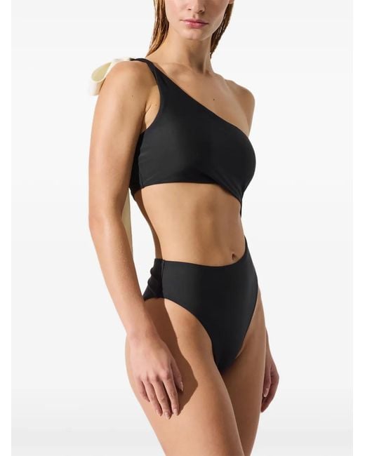 Karl Lagerfeld Black Bow-Detail One-Shoulder Swimsuit