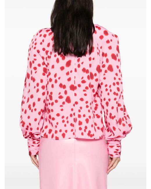 ROWEN ROSE Red Gepunktetes Oberteil mit Schleifenkragen