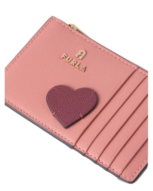 Furla Pink M Camelia Heart-Patch Card Case