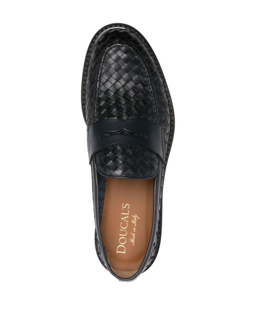 Doucal's Black Interwoven Leather Penny Loafers for men