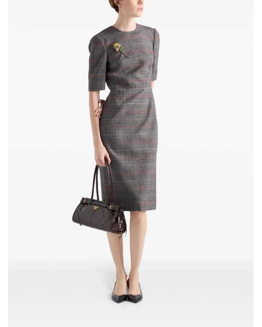 slim fit dress slacks Prada Grey Cashmere Sleeveless Midi Dress with Black Lace Trim Detail –  Sellier