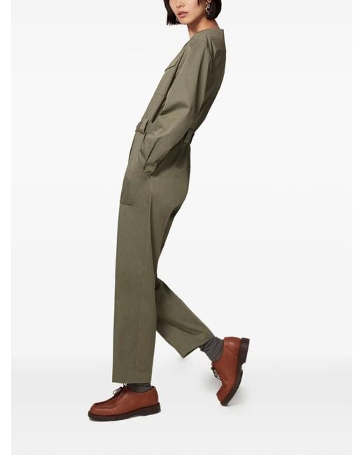 Another Tomorrow Green Belted Collarless Jumpsuit