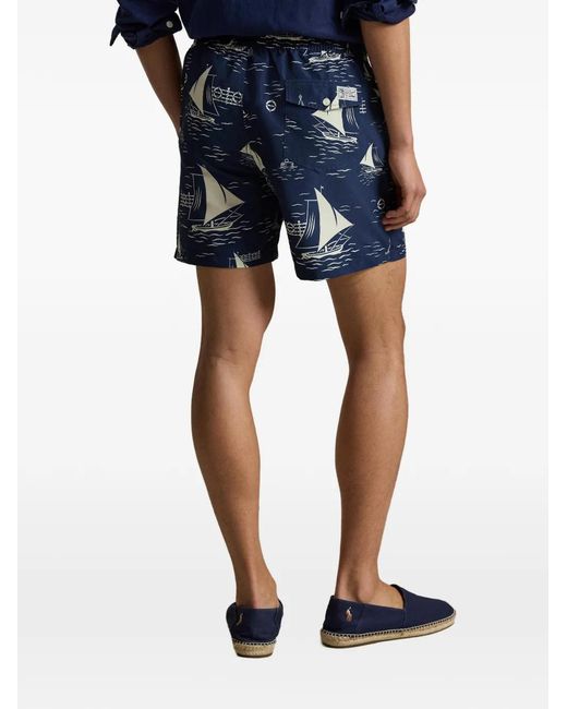 Polo Ralph Lauren Blue Sailboat-Print Swim Trunks for men