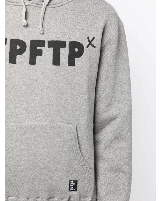 The Power for the People Gray Logo Print Drawstring Hoodie for men