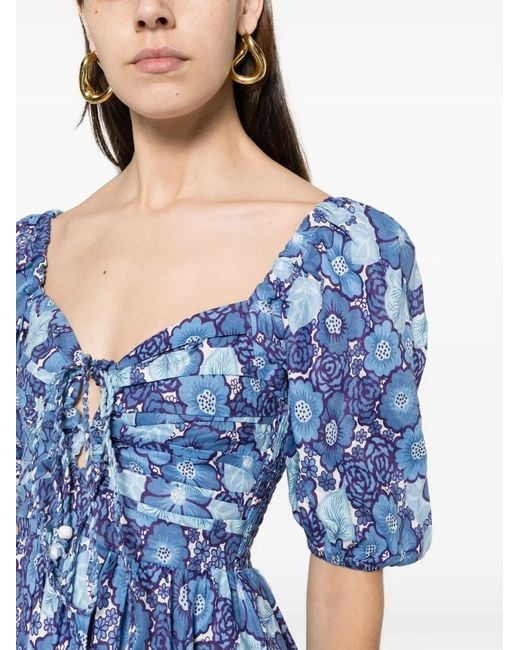 Faithfull The Brand Blue Odelia Floral-Print Linen Dress