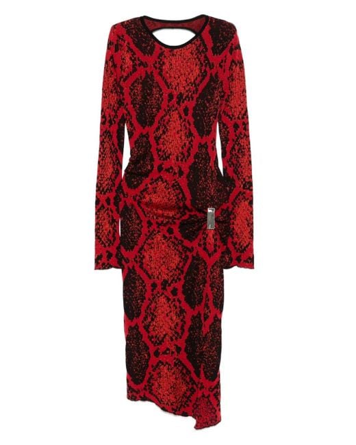 Vestido midi con motivo de piel de serpiente The Attico de color Red