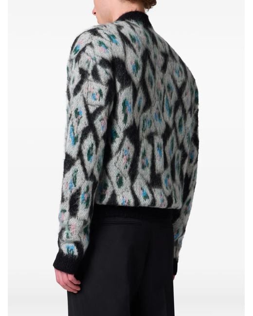 MSGM Black Argyle-Patterned Brushed-Finish Cardigan for men