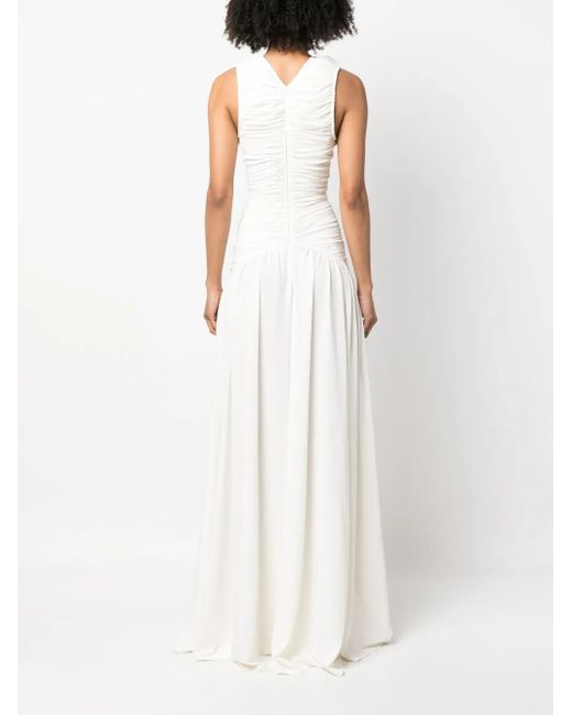 N°21 White Ruched-Detailing Long Dress