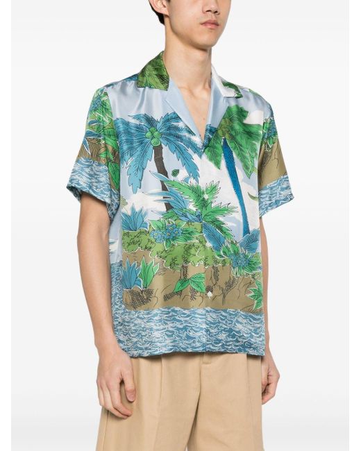 P.A.R.O.S.H. Blue Palm Tree-print Bowling Shirt