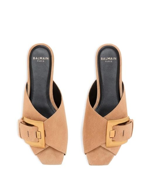 Balmain Metallic Flat Suede Leather Anthem Mules