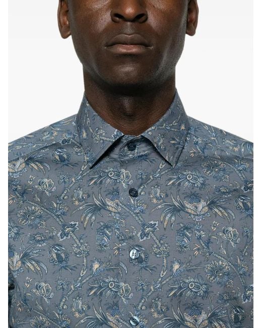 Etro Blue Paisley-Print Long-Sleeve Shirt for men
