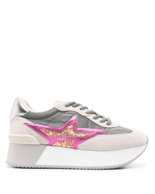 Liu Jo Pink Low-Top Flash Dreamy Sneakers With Glitter And Suede Panels