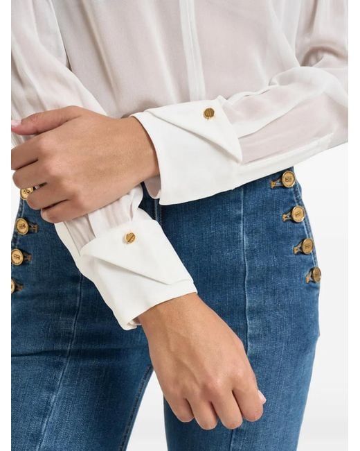 Elisabetta Franchi Blue Logo-Charm Blouse