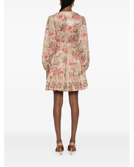 Abito A Fiori Con Ruches di Zimmermann in Pink