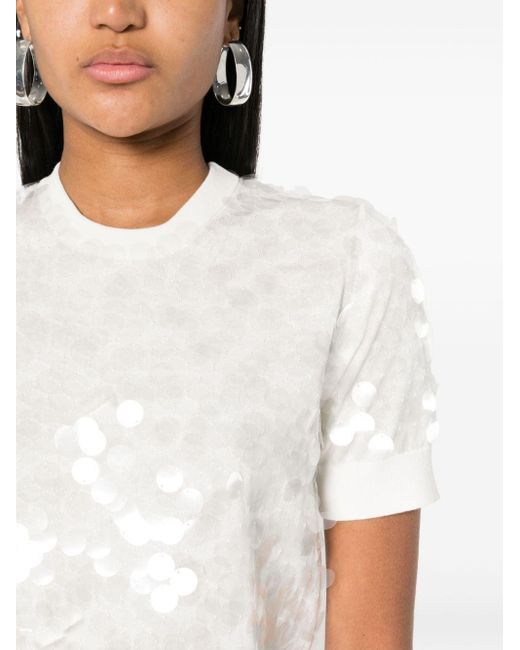 N°21 White Sequinned Cotton T-shirt