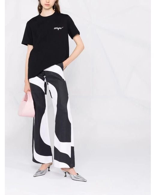 MSGM Black Logo-Embroidered Cotton T-Shirt Clothing