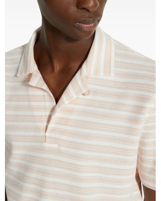 Zegna White Striped Cotton Polo Shirt for men