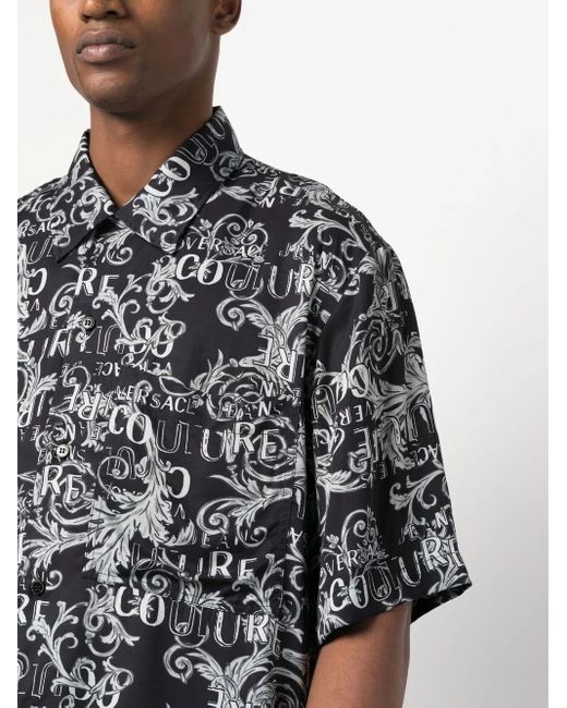 Versace Jeans Couture Black Baroque-Print Short-Sleeve Shirt for men