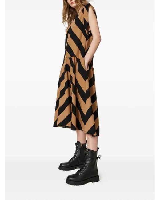 Twinset Black Chevron-Print Midi Dress
