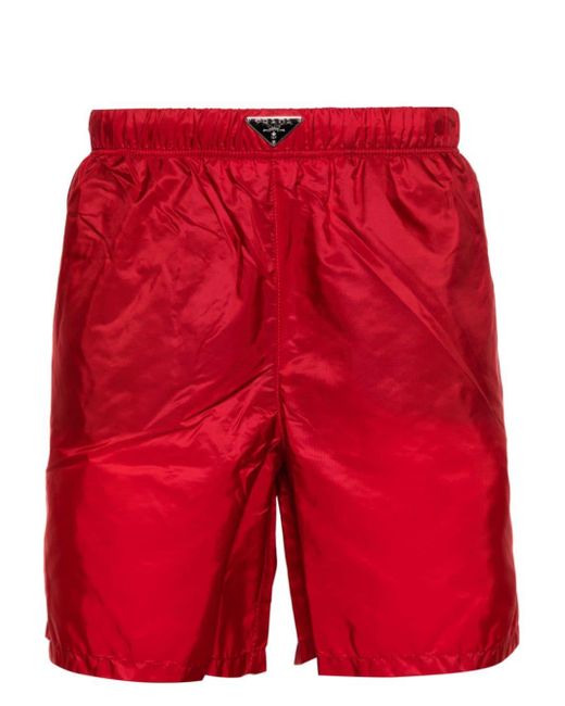 Prada Red Enamel-logo Swim Shorts for men