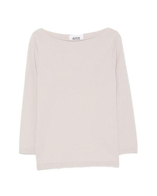 Alpha Studio White Boat-Neck Sweater
