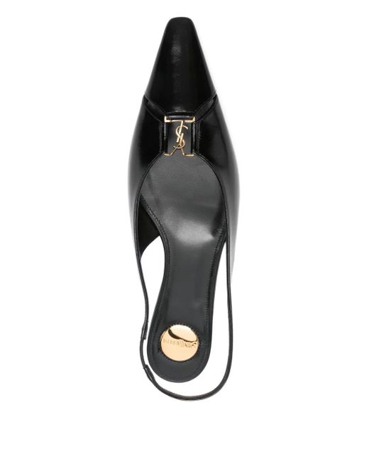 Saint Laurent Black Babylone Leder Slingback Ballets