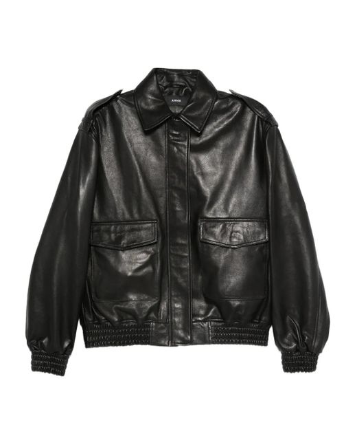 Arma Black Leather Bomber Jacket