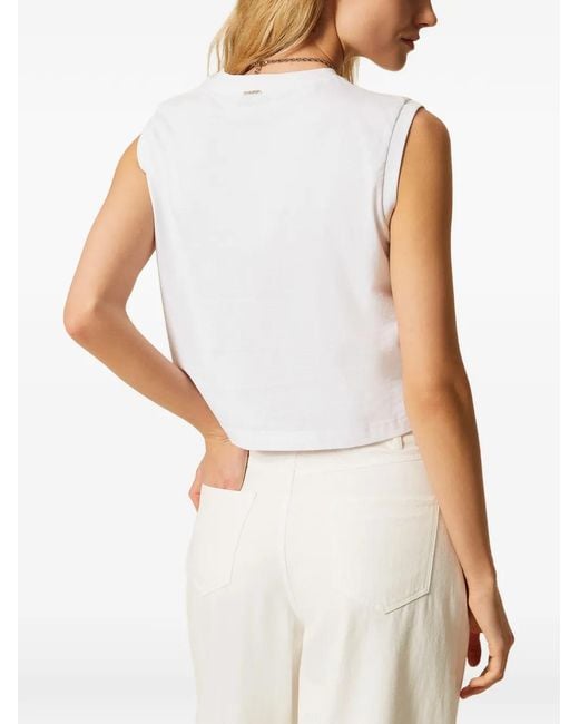 Twinset White T-Shirt With Broderie Anglaise Embroidery