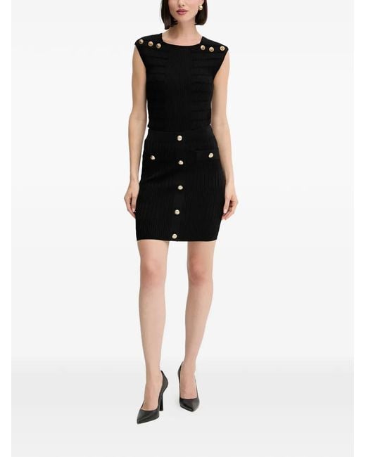 Guess Black Evangeline Button Ribbed Top