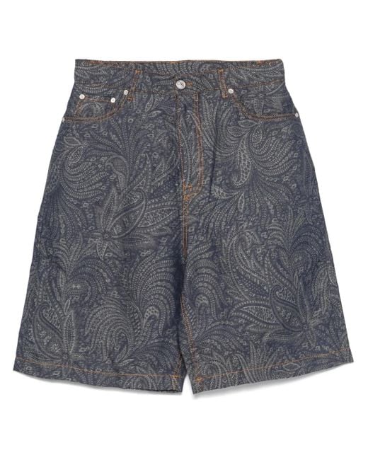 Etro Gray Jacquard Denim Bermuda Shorts for men