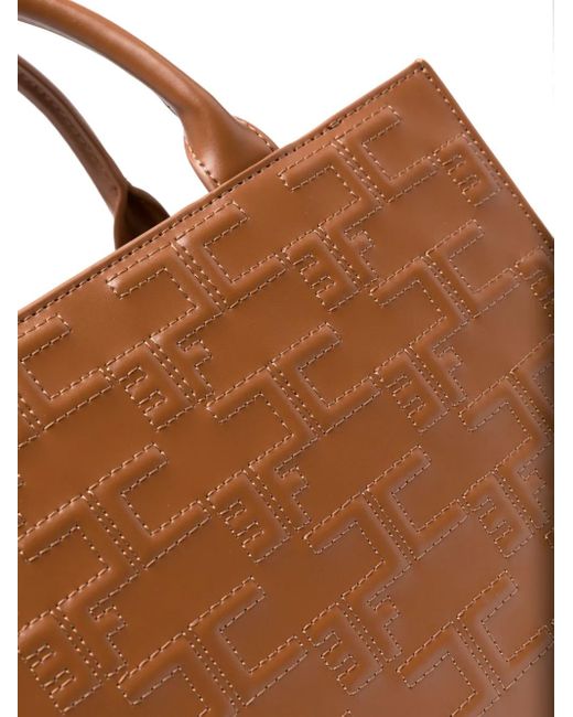 Elisabetta Franchi Brown Logo-embossed Quilted Tote Bag
